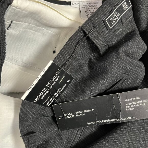 Michael Brandon Men's Black Pinstripe Dress Pants - Size 32 x 32 - NWT - Picture 2 of 5